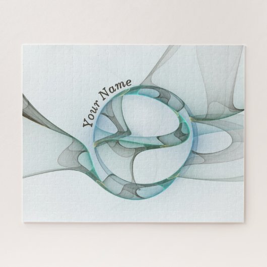 抽象芸術モダンフラクタルブルーターコイズグレー名 ジグソーパズル (横)