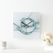 抽象芸術モダンフラクタルブルーターコイズグレー名 スクエア壁時計 (ホーム)