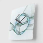 抽象芸術モダンフラクタルブルーターコイズグレー名 スクエア壁時計 (傾斜)
