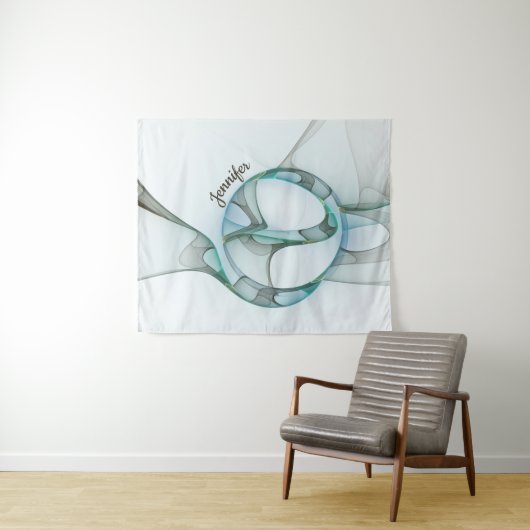 抽象芸術モダンフラクタルブルーターコイズグレー名 タペストリー (インサイチュ(横))