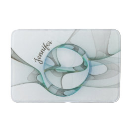 抽象芸術モダンフラクタルブルーターコイズグレー名 バスマット