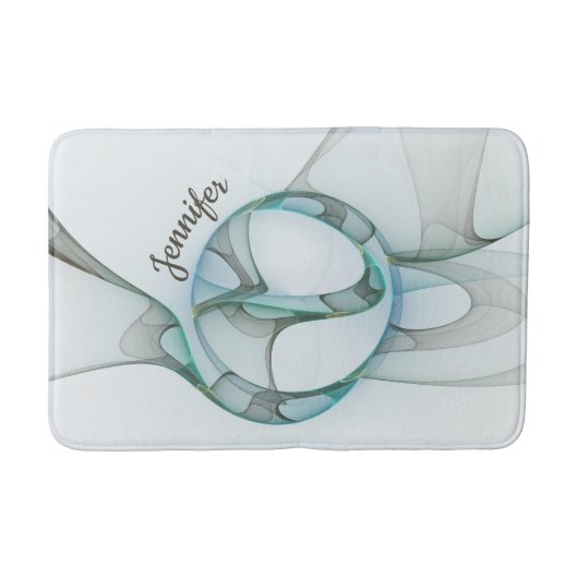 抽象芸術モダンフラクタルブルーターコイズグレー名 バスマット (正面)