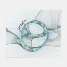 抽象芸術モダンフラクタルブルーターコイズグレー名 フリースブランケット