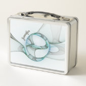 抽象芸術モダンフラクタルブルーターコイズグレー名 メタルランチボックス (裏面)