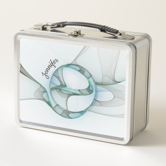 抽象芸術モダンフラクタルブルーターコイズグレー名 メタルランチボックス (正面)