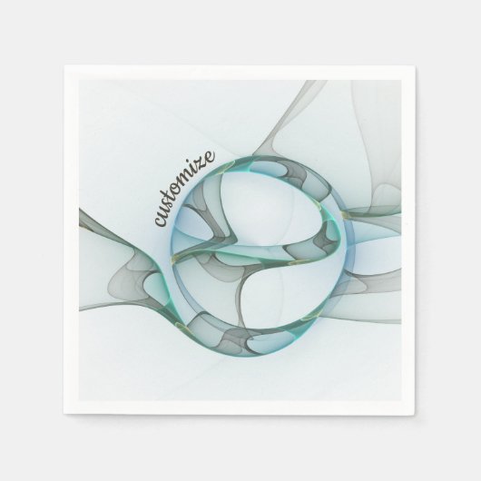 抽象芸術モダンフラクタルブルーターコイズグレー文字 スタンダードカクテルナプキン (正面)