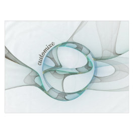 抽象芸術モダンフラクタルブルーターコイズグレー文字 テーブルクロス