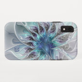 抽象芸術モダンフラクタル花とブルーモノグラム Case-Mate iPhoneケース (裏面(横))