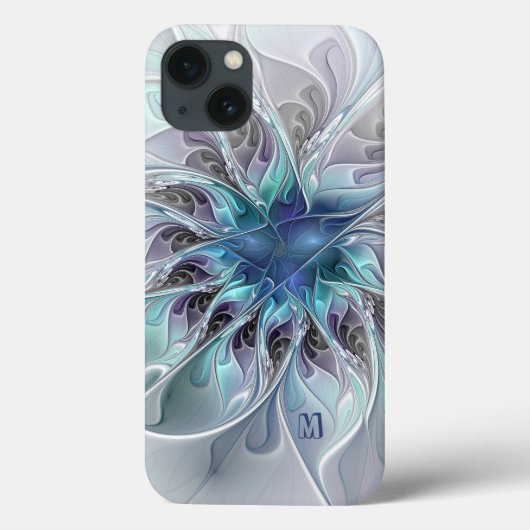 抽象芸術モダンフラクタル花とブルーモノグラム Case-Mate iPhoneケース (裏面)