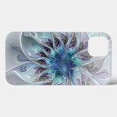 抽象芸術モダンフラクタル花とブルーモノグラム Case-Mate iPhoneケース (裏面 (横))