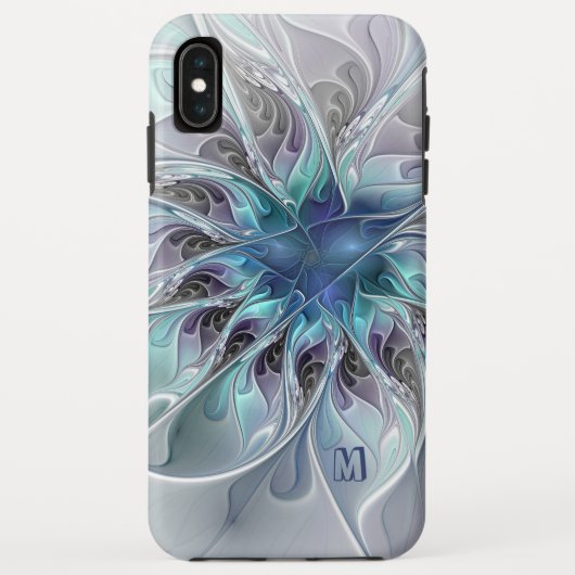 抽象芸術モダンフラクタル花とブルーモノグラム Case-Mate iPhoneケース (裏面)