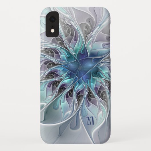 抽象芸術モダンフラクタル花とブルーモノグラム Case-Mate iPhoneケース (裏面)