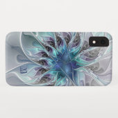 抽象芸術モダンフラクタル花とブルーモノグラム Case-Mate iPhoneケース (裏面(横))