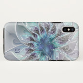 抽象芸術モダンフラクタル花とブルーモノグラム Case-Mate iPhoneケース (裏面(横))