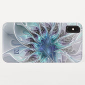 抽象芸術モダンフラクタル花とブルーモノグラム Case-Mate iPhoneケース (裏面(横))