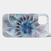 抽象芸術モダンフラクタル花とブルーモノグラム Case-Mate iPhoneケース (裏面 (横))