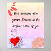 抽象芸術モダンフラワーアートとラブ引用文 ポスター (正面)