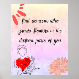 抽象芸術モダンフラワーアートとラブ引用文 ポスター