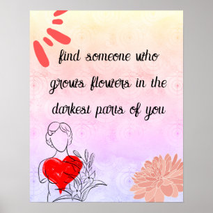 抽象芸術モダンフラワーアートとラブ引用文 ポスター