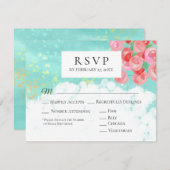*~*抽象芸術モダンフラワーグリッターウェディングRSVP 出欠カード (正面/裏面)