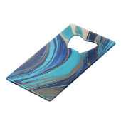 抽象芸術モダンフローのアート – 青と金ゴールド- クレジットカード栓抜き (正面アングル)