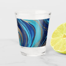 抽象芸術モダンフローのアート – 青と金ゴールド-