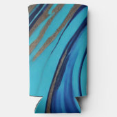 抽象芸術モダンフローのアート – 青と金ゴールド- スリム缶クーラー (裏面)