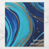 抽象芸術モダンフローのアート – 青と金ゴールド- ワインラベル (シングルラベル)