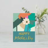 抽象芸術モダンフローラハッピーマザーズデイ金ゴールド 箔シーズンポストカード (立ち正面)