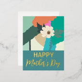 抽象芸術モダンフローラハッピーマザーズデイ金ゴールド 箔シーズンポストカード (正面/裏面)