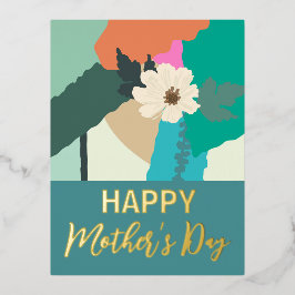 抽象芸術モダンフローラハッピーマザーズデイ金ゴールド 箔シーズンポストカード