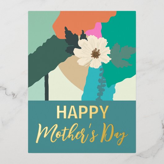 抽象芸術モダンフローラハッピーマザーズデイ金ゴールド 箔シーズンポストカード (正面)