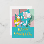 抽象芸術モダンフローラハッピーマザーズデイ 箔シーズンポストカード (正面/裏面)