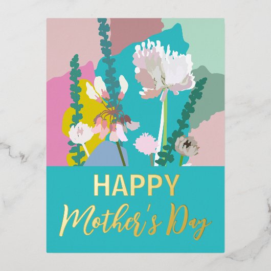 抽象芸術モダンフローラハッピーマザーズデイ 箔シーズンポストカード (正面)