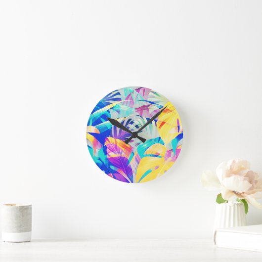 抽象芸術モダンフローラパステルカラー ラウンド壁時計 (ホーム)