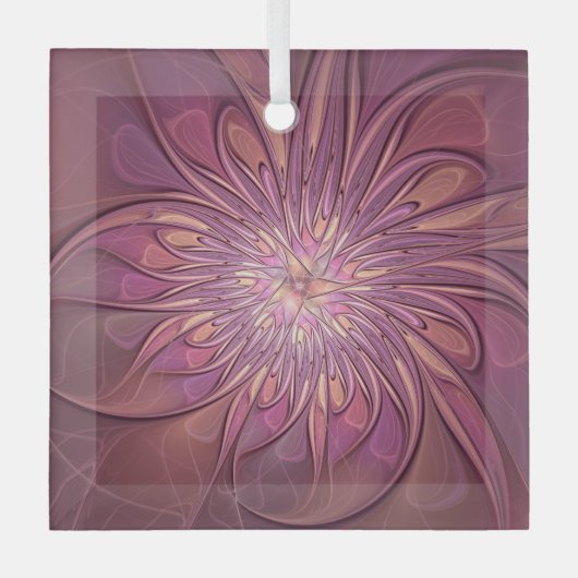 抽象芸術モダンフローラフラクタルアートベリーカラー ガラスオーナメント (正面)