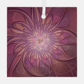 抽象芸術モダンフローラフラクタルアートベリーカラー ガラスオーナメント (裏面)