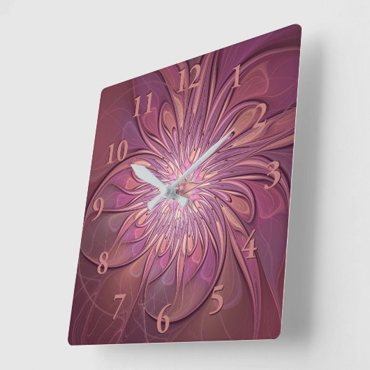 抽象芸術モダンフローラフラクタルアートベリーカラー スクエア壁時計 (傾斜)