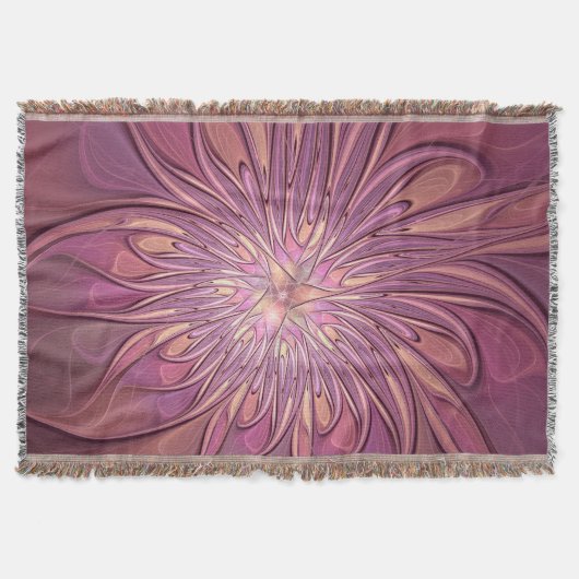 抽象芸術モダンフローラフラクタルアートベリーカラー スローブランケット (正面)