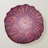 抽象芸術モダンフローラフラクタルアートベリーカラー ラウンドクッション (裏面)