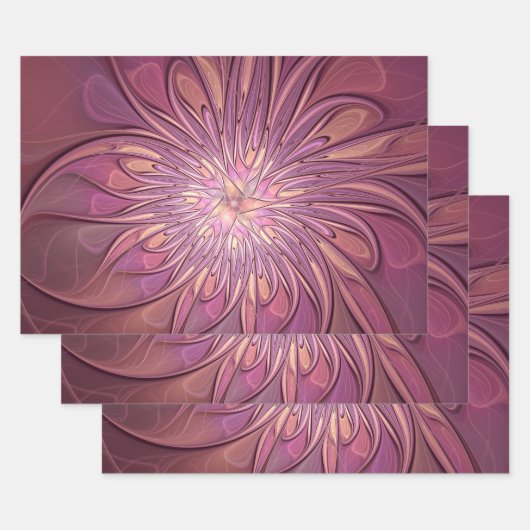 抽象芸術モダンフローラフラクタルアートベリーカラー ラッピングペーパーシート (セット)