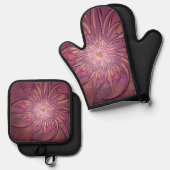 抽象芸術モダンフローラフラクタルアートベリーカラー 鍋つかみ&鍋敷きセット (正面/裏面)