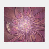 抽象芸術モダンフローラフラクタルベリーカラー名 フリースブランケット (正面(横))