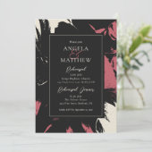 抽象芸術モダンフローラマゼンタブラック 招待状 (スタンド正面)