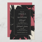 抽象芸術モダンフローラマゼンタブラック 招待状 (正面/裏面)