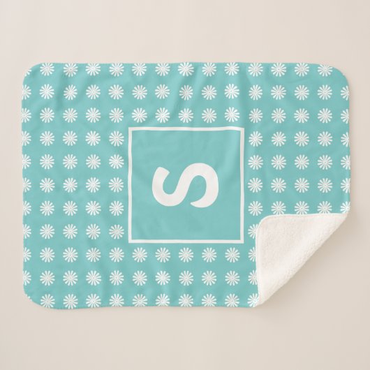 抽象芸術モダンフローラルパターモノグラムのンアクア シェルパブランケット (正面(横))