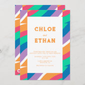 抽象芸術モダンブライトカラーオレンジ結婚ズ 招待状 (正面/裏面)