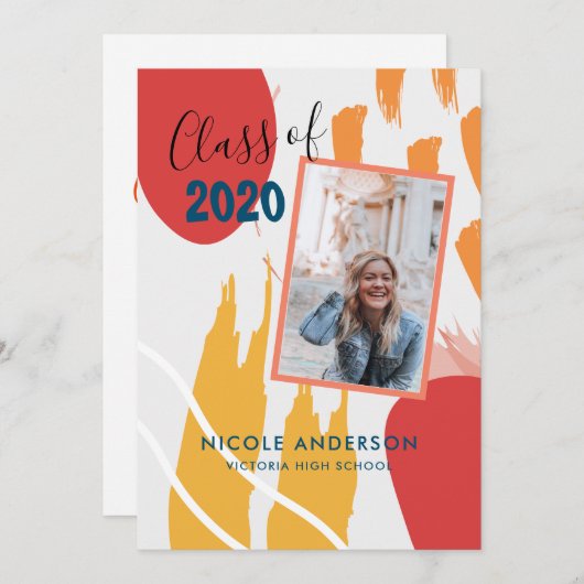 抽象芸術モダンブラシのストロークの卒業 招待状 (正面/裏面)