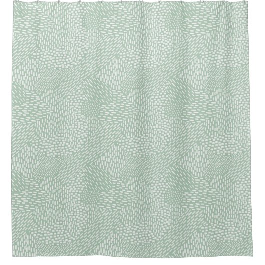 抽象芸術モダンブラシストローク、セージ緑 シャワーカーテン (正面)