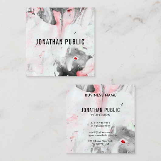 抽象芸術モダンブラック赤白テンプレート スクエア名刺 (正面/裏面)